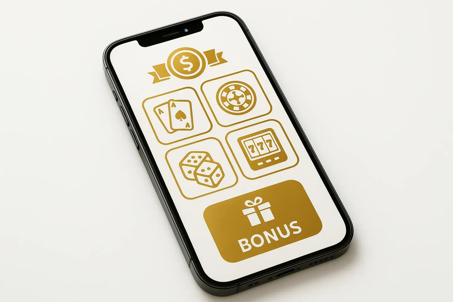 Casino App Smartphone Modern smartphone displaying sleek casino app interface with games and bonuses