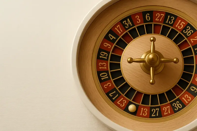 Close-up overhead of roulette wheel center with gold accents